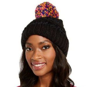 INC International Concepts INC Chenille‎ Multi-Pom Beanie Black One Size NWT